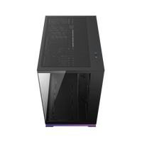 Boîtier de jeu PC ATX Mid-Tower OEM/ODM de pointe pour fabricants, double compartiment, avec éclairage LED intégré aux pieds