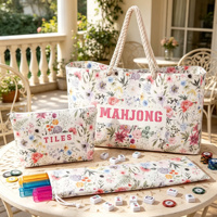 Ensemble de 3 sacs de rangement matelassés blancs à motifs floraux pour Mahjong, sacs portables pour accessoires de Mahjong, grande capacité, écologiques et durables