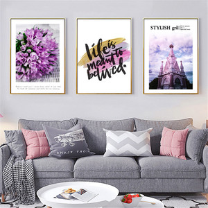 Affiche en toile de fleurs violettes et d'église, tentures murales, décor d'art à la maison, peinture à l'huile sur toile, affiches imprimées, image d'art - Product Image 2