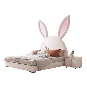 AJJ DX-282 Modern basit pembe tavşan kız yumuşak yatak çocuk mobilya çift kişilik yatak çocuk yatağı