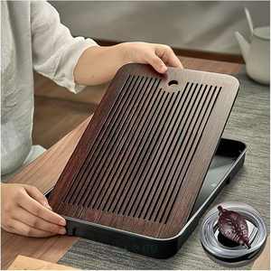 Plateau à thé chinois classique en bambou durable de 14 pouces avec drainage de stockage d'eau, service à thé pour salon de thé - Product Image 4