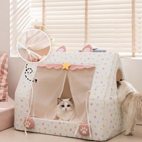 Maison pour chats de luxe moderne en maille fantaisie à pois, en peluche douce, en soie glacée, en mousse de galet ultra-douce, en éponge et en coton PP