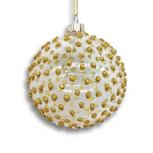 Ornements de boule de verre de 8cm conçus sur mesure décoration de la maison de l'arbre de Noël ornements de boule de verre à pois dorés et argentés