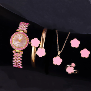 Pink Women Watch Elegante Rhinestone Dial Dresses Bracelets Womens Fashion Quartz Wristwatches <b>Clock</b> Gift Set CD199 - Product Image 2