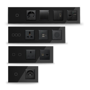 86 Type European Standard <b>Switch</b> Socket With <b>Usb</b> Port Tempered Glass Panel Smart Remote Control Multi Unit Combination - Product Image 1