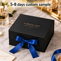 Boîtes de luxe pliables pour cosmétiques, avec fermeture magnétique, ruban bleu, noir, personnalisées, pour bijoux, boîte cadeau pliable