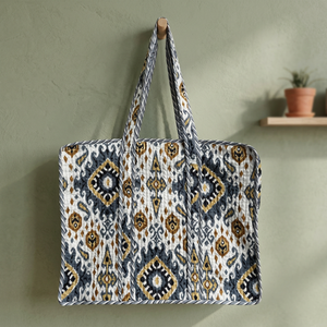 Boho Style Hand Printed Zipper Closure Lightweight Cotton <b>Tote</b> Bag | Washable for Office Weekend Market & Daily Carry - Product Image 2