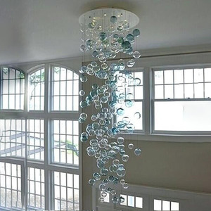 Lampe suspendue LED moderne transparente, lustre à bulles pour villa, loft, escalier, verre soufflé <span class=keywords><strong>turquoise</strong></span>, design contemporain, éclairage - Product Image 1