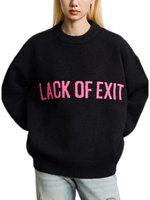 Pull-over personnalisé OEM ODM 7GG tricoté à la machine, manches longues, col rond, mélange cachemire et coton, lettres, rose et noir, pour homme