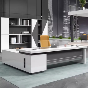 โต๊ะผู้บริหารสีขาวรูปตัวแอลสำหรับออฟฟิศเจ้านายทำจากเฟอร์นิเจอร์สำนักงาน MDF ทนทาน - Product Image 1