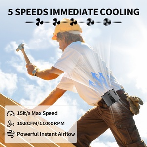 Ventilateur portable Socool 4000mAh rechargeable à cinq vitesses, mini ventilateur de cou USB électrique portable pour l'extérieur, à clipser sur la ceinture, pour voiture, camping-car - Product Image 2