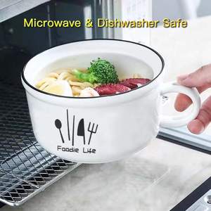 Bols à soupe 34.5oz avec poignées et cuillères, bol à ramen en céramique avec couvercle, grandes tasses à soupe pour nouilles instantanées, grands bols à céréales - Product Image 4