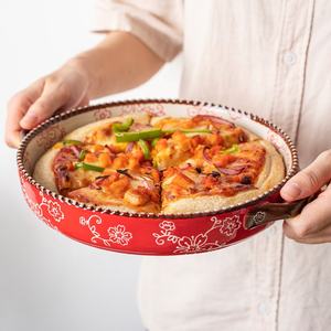 Alat Makan Modern 2022 Telinga Ganda Lukisan Tangan Makan Malam Peralatan Dapur Tahan Lama Piring Makan Malam Bulat Merah Hijau Piring Keramik - Product Image 3