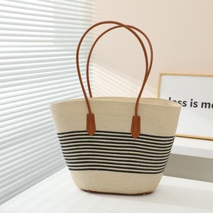 Parte inferior de cuero de moda nueva alta calidad a rayas solo hombro gran capacidad bolso tejido de paja bolso de mano de vacaciones - Product Image 2