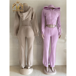 Mùa đông mùa thu của phụ nữ trang phục Đan Áo len trùm đầu + quần ống loe hai mảnh thiết lập giản dị dạo phố 2 mảnh đan Bộ trùm đầu 2025 phụ nữ - Product Image 5