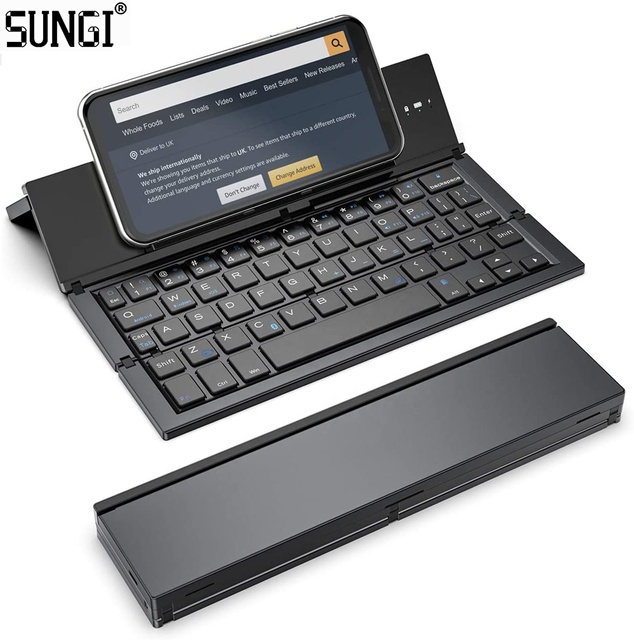 SUNGI Mini Folding  Wireless Keyboard Aluminum Alloy Housing Portable for iPad iPhone Tablets