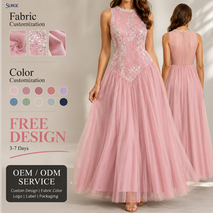 <span class=keywords><strong>Robe</strong></span> longue plissée élégante rose <span class=keywords><strong>col</strong></span> <span class=keywords><strong>roulé</strong></span> <span class=keywords><strong>sans</strong></span> manches en tulle brodé perlé coupe trapèze pour femme, idéale pour les fêtes ou tenue décontractée - Product Image 1
