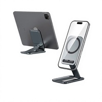 Support de téléphone de bureau en alliage d'aluminium magnétique avec rangement anti-vibration et support pliable portable pour téléphones et tablettes