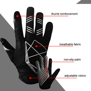 Men's American Breathable Microfiber Hook Loop Closure Full Finger Outdoor Rugby <strong>Receiver</strong> Equipment Super Grip <strong>Football</strong> <strong>Gloves</strong> - Product Image 3