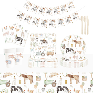 Platos de Papel Desechables con Diseño de Granja (Vacas, Gallinas, Cerdos) de DAMAI, para Fiestas Infantiles - Product Image 1