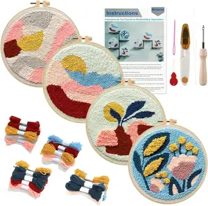 Kit de agulhas para bordado de flores DIY para iniciantes, conjunto completo de rosqueador de agulhas de PVC para mockup