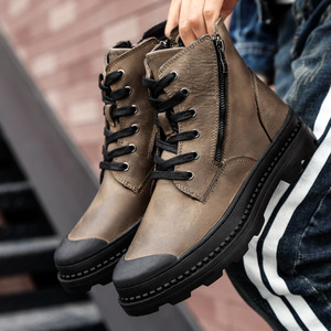 Bottines en cuir noir Martin à bout rond, lacets, fermeture éclair, semelle extérieure en caoutchouc antidérapante, semelle intermédiaire en EVA, toutes saisons - Product Image 3