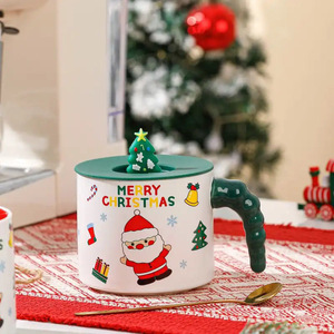 Tazas de Cerámica Navideñas con Diseño de Papá Noel, Capacidad de 430 ml, Colores Rojo y Verde, Aptas para Lavavajillas y Microondas - Product Image 3