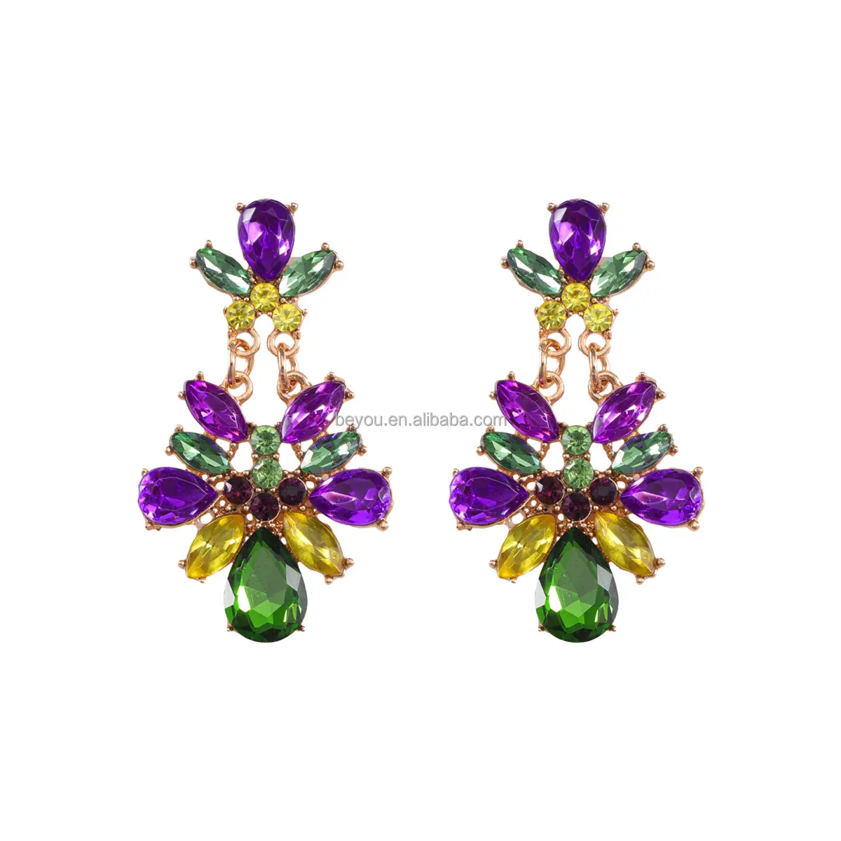 Mardi Gras Personalized Trendy Floral Rhinestone Earrings Vintage Earrings Jewelry