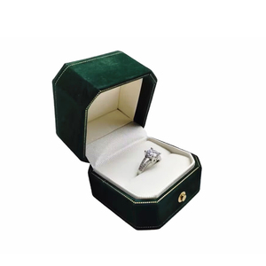 Small dark green velvet custom slit insert satin cloth with border jewelry ring box with packaging box