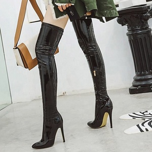 Sexy Skintight PU Upper High Thin Heel Women <b>Boot</b> Apricot Big Size 49 Thigh High Booties Side Half-zip Over Knee High <b>Boots</b> - Product Image 3