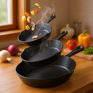 ชุดกระทะเหล็กหล่อ CJCJ 3 ชิ้น ขนาด 6 นิ้ว 8 นิ้ว 10 นิ้ว แบบไม่ติดกระทะ ใช้กับเตาอบได้ สำหรับทำอาหารและอบ - Product Image 2