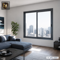 Ventana Corredera Insonorizada y Resistente a Huracanes JUNYAO FactoryNFRC AS2047 CE, 6063-T5 5+9A+5 Low-E Hermética OEM para Hogar Azul Grisáceo