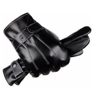 Guantes de cuero para hombre, forrados de lana, con aislamiento térmico, para motocicleta, bicicleta, uso en invierno al aire libre - Product Image 1