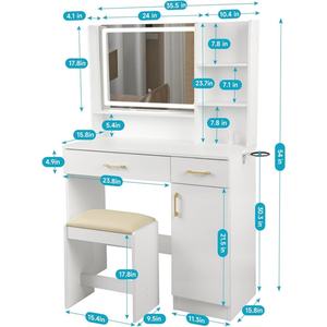 Prezzo all'ingrosso moderno Set di vanità con LED specchio e sgabello, adatto per le <span class=keywords><strong>donne</strong></span> in legno toletta - Product Image 2