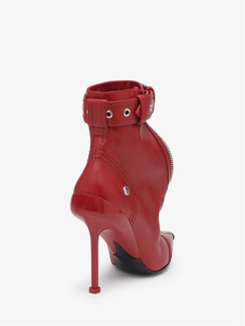 Stivaletti da Donna alla Moda <span class=keywords><strong>con</strong></span> Tacco Alto, Punta Affusolata, in Pelle Rossa e Nera, <span class=keywords><strong>con</strong></span> <span class=keywords><strong>Cerniera</strong></span> Frontale - Product Image 5