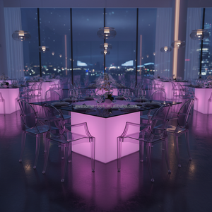 <span class=keywords><strong>Tavolo</strong></span> <span class=keywords><strong>da</strong></span> Pranzo Moderno con Piano in <span class=keywords><strong>Plexiglass</strong></span> e LED, Arredamento per Casa e Hotel, Elegante in Plastica per Eventi Aziendali - Product Image 1