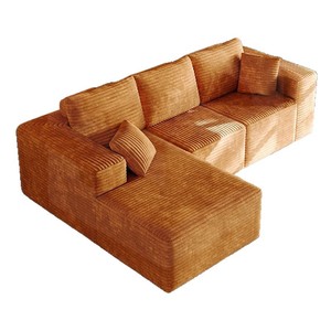 Sofá esquinero moderno en forma de L de tela marrón para sala de estar con embalaje de compresión al vacío - Product Image 5
