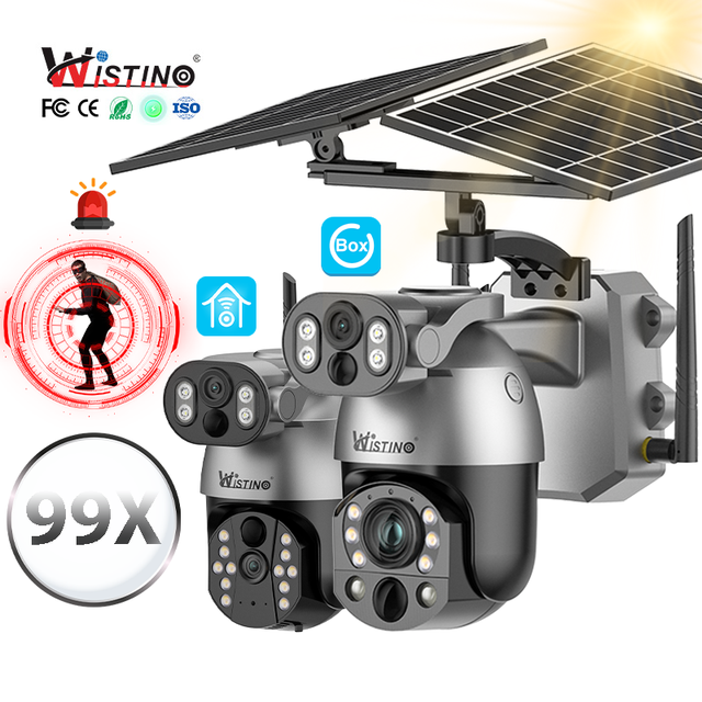 Wistino Hot-Selling Wireless 4G Solar Camera Ubox 99X Zoom Motion Detection Alarm Outdoor Dual-Lens PTZ Dome Camera