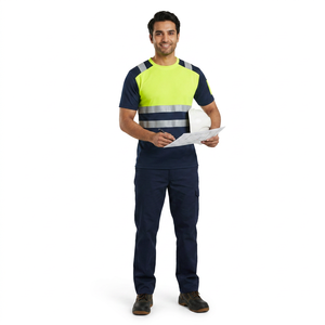T-shirts de travail haute visibilité pour les ouvriers du bâtiment avec bandes réfléchissantes, logo personnalisé, caractéristiques de sécurité - Product Image 1