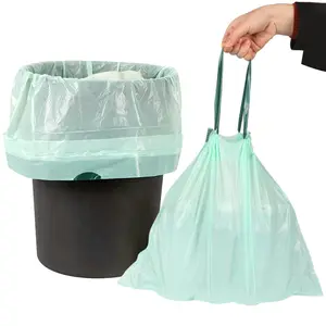 Özel logo Compostable PLA yeşil taşınabilir çöp torbası otomatik kapanış kalınlaşma mutfak mısır nişastası plastik torba