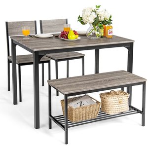 Ensemble de <span class=keywords><strong>salle</strong></span> <span class=keywords><strong>à</strong></span> <span class=keywords><strong>manger</strong></span> <span class=keywords><strong>en</strong></span> <span class=keywords><strong>bois</strong></span>, <span class=keywords><strong>table</strong></span> rectangulaire avec un <span class=keywords><strong>banc</strong></span> <span class=keywords><strong>et</strong></span> 2 chaises, gain de place, ensemble de meubles de cuisine 4 places pour le salon - Product Image 1