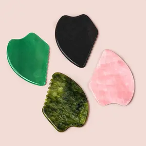 Custom Logo Natural Black Obsidian Nephrite Rose Quartz Pink Crystal Green Jade Guasha Face Massage Tool Facial Stone Gua Sha
