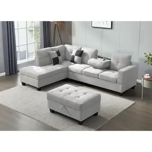 Divano componibile Nebula con pouf portaoggetti e Console Drop down (grigio chiaro)