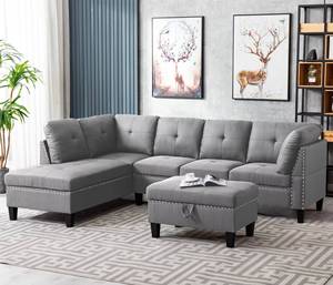 Sofá Seccional en Forma de L de Estilo Moderno Frank, Sofá Esquinero Decorativo con Tapizado Elegante y Mesa de Apoyo Oculta en el Reposabrazos, Adecuado para - Product Image 2