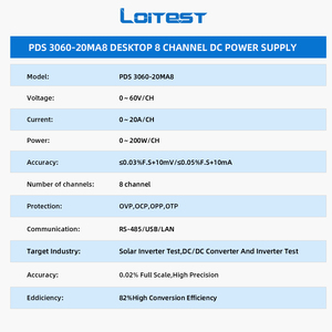 Sistema de Prueba de Baterías de 3U para Montaje en Rack, Programable, de 8 Canales, de CA a Fuente de Alimentación, 0-60V 0-20A 200W, Diseño Híbrido de Conmutación Lineal - Product Image 2