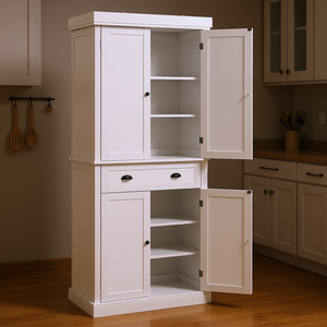 Armoire de cuisine autoportante blanche de 72 pouces avec étagères, solution de rangement spacieuse pour garde-manger, modèle D0100XF3EZ6 - Product Image 2