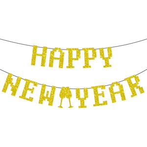 Happy New Year <b>Banner</b> Black & Gold New Year's Eve Party Bunting Sparkling Hanging Garland - Product Image 5