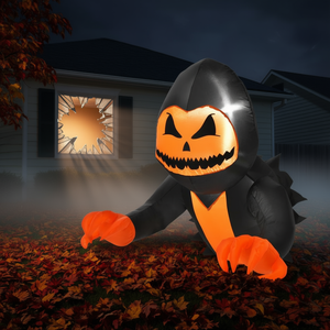 Decoración Inflable de Halloween con Cabeza de Calabaza Fantasma de 3.3 Pies para Jardín Exterior, Material de Tela Negra y Naranja - Product Image 2