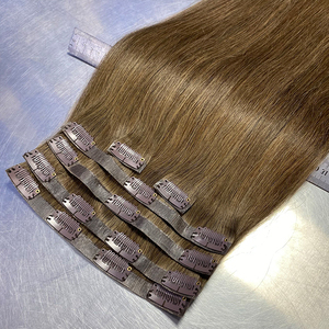 Extensions de <span class=keywords><strong>cheveux</strong></span> à clipser sans couture, <span class=keywords><strong>cheveux</strong></span> humains brésiliens Remy, 6 pièces, blond foncé, double trame machine, tête entière, pointes naturelles double drawn - Product Image 2