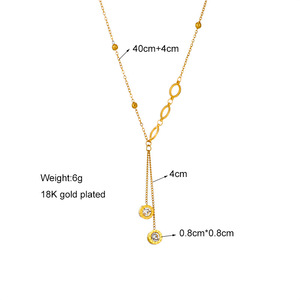 European American Fashion Minimalist <b>Long</b> Tassel Diamond Circle Pendant Titanium Steel <b>Necklace</b> Women's Everyday Wear Gold - Product Image 4
